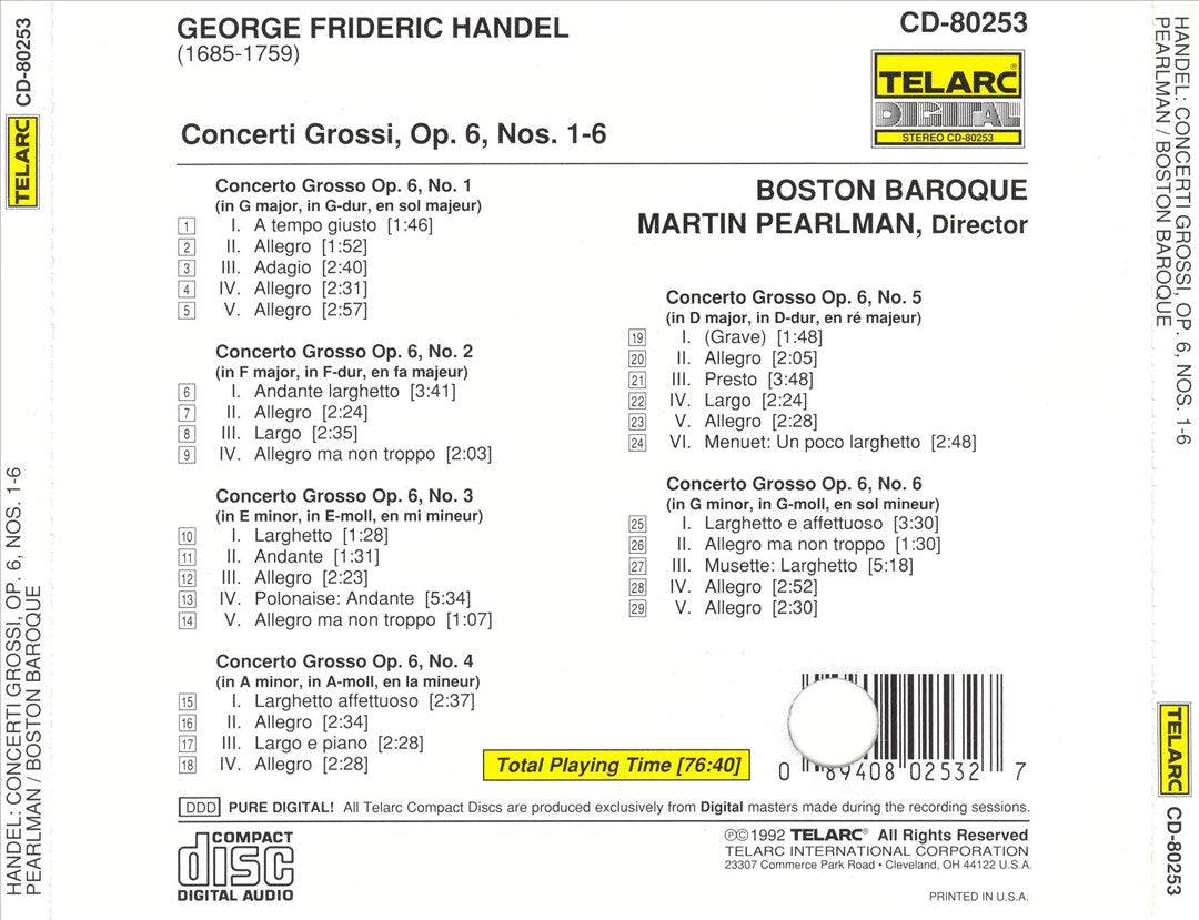 Handel: Concerti Grossi, Op. 6, Nos. 1-6 cover art