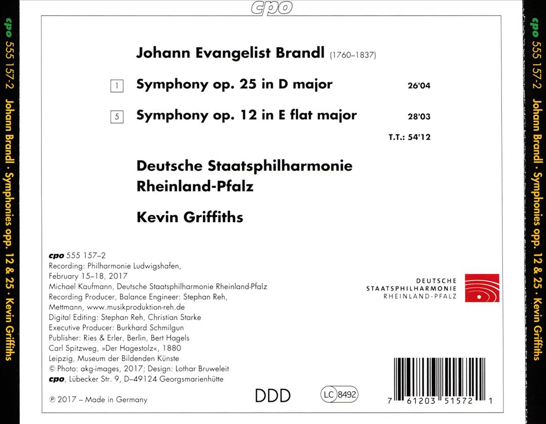 Johann Evangelist Brandl: Symphonies Op. 12 & Op. 25 cover art
