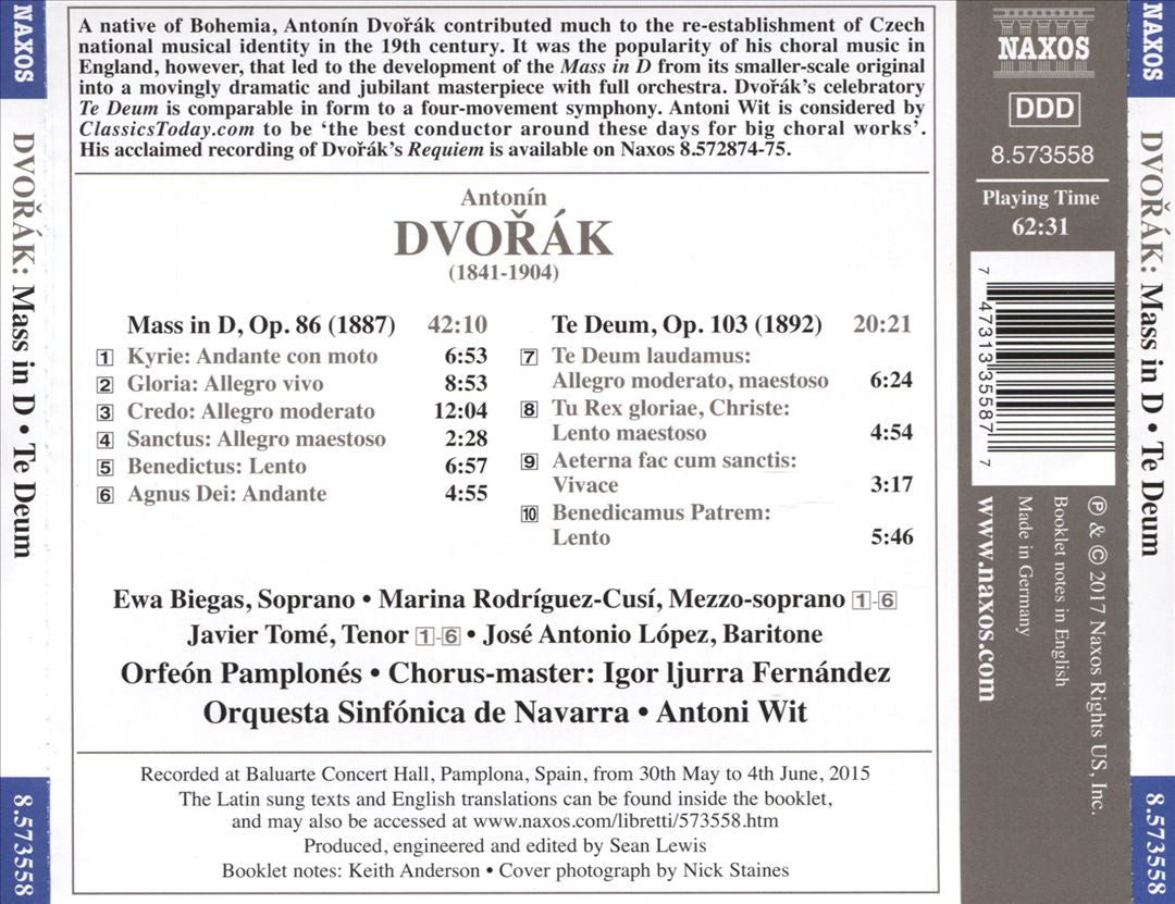 Dvorák: Mass in D; Te Deum cover art