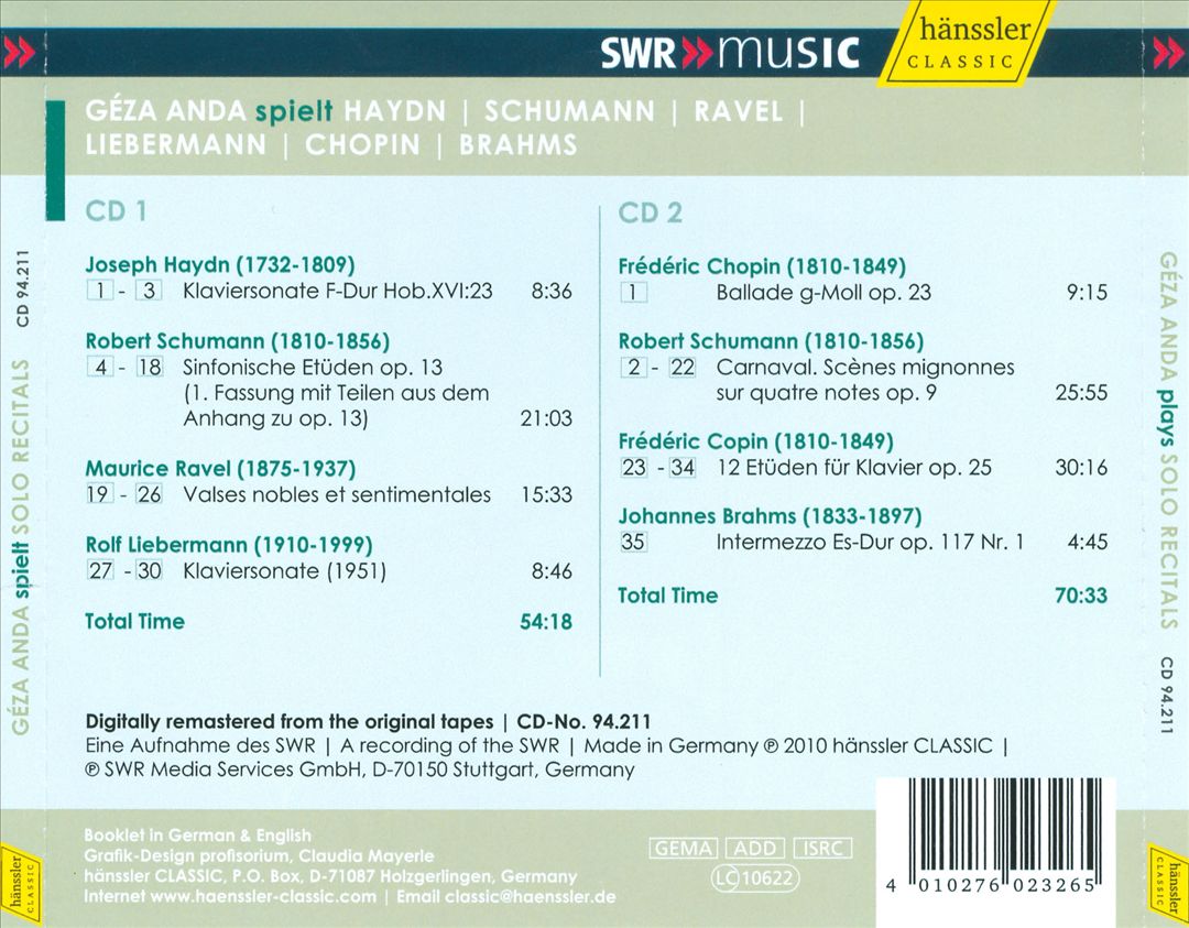 Géza Anda spielt Haydn, Schumann, Ravel, Liebermann, Chopin, Brahms cover art