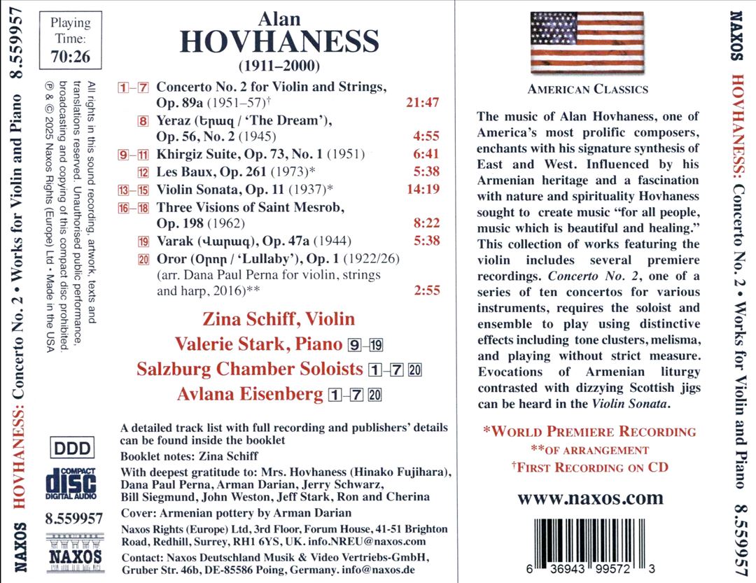 Alan Hovhaness: Concerto No. 2; Works for Violin and Piano cover art