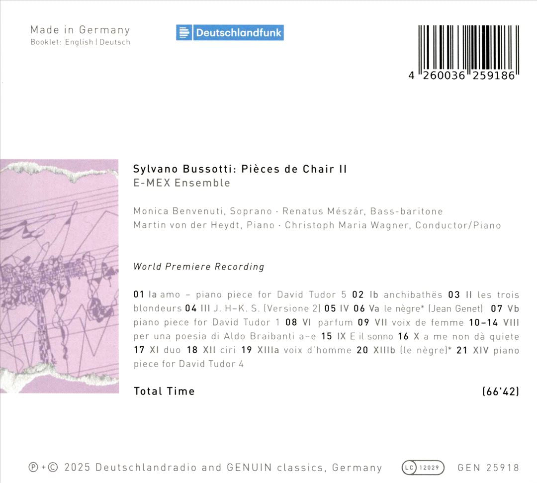 Sylvano Bussotti: Pièces de Chair II, pour piano, baryton, une voix de femme, instruments cover art