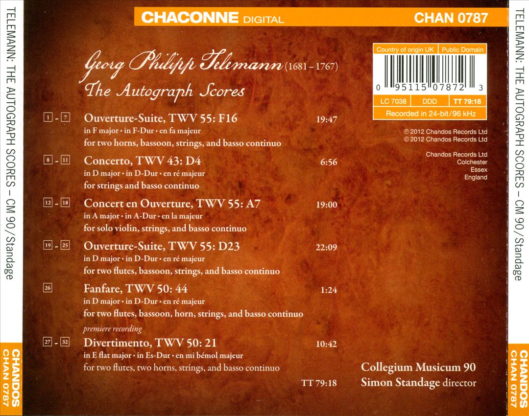 Telemann: The Autograph Scores cover art