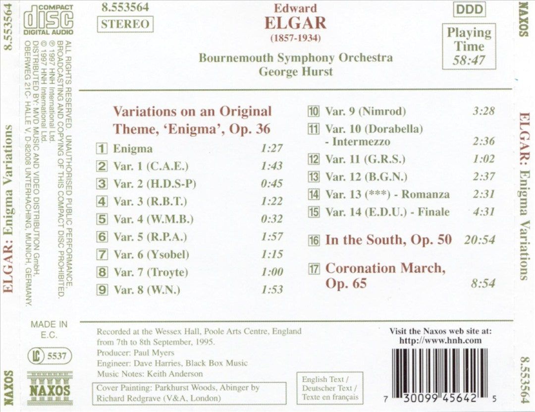 Elgar: Enigma Variations; In the South; Coronation March cover art