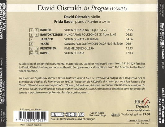 David Oistrakh in Prague - Janácek, Ysaÿe, Ravel, Bartók, Prokofiev cover art