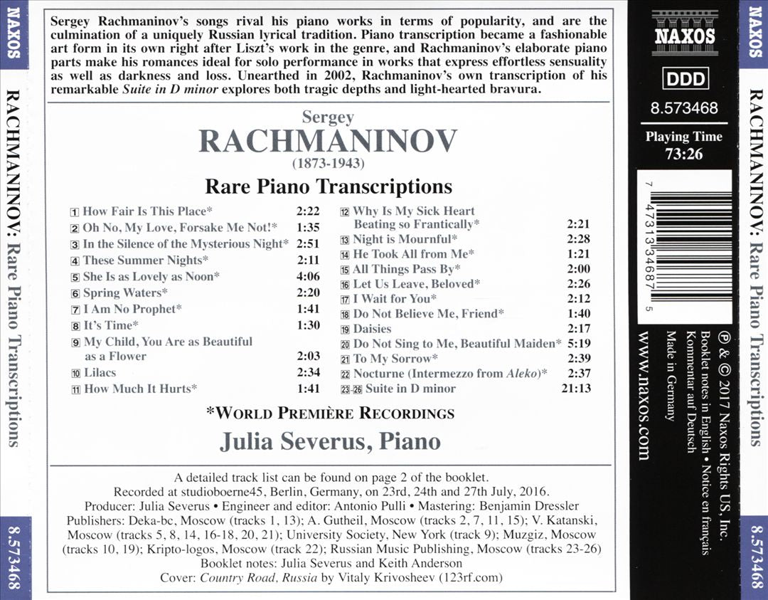 Rachmaninov: Rare Piano Transcriptions cover art