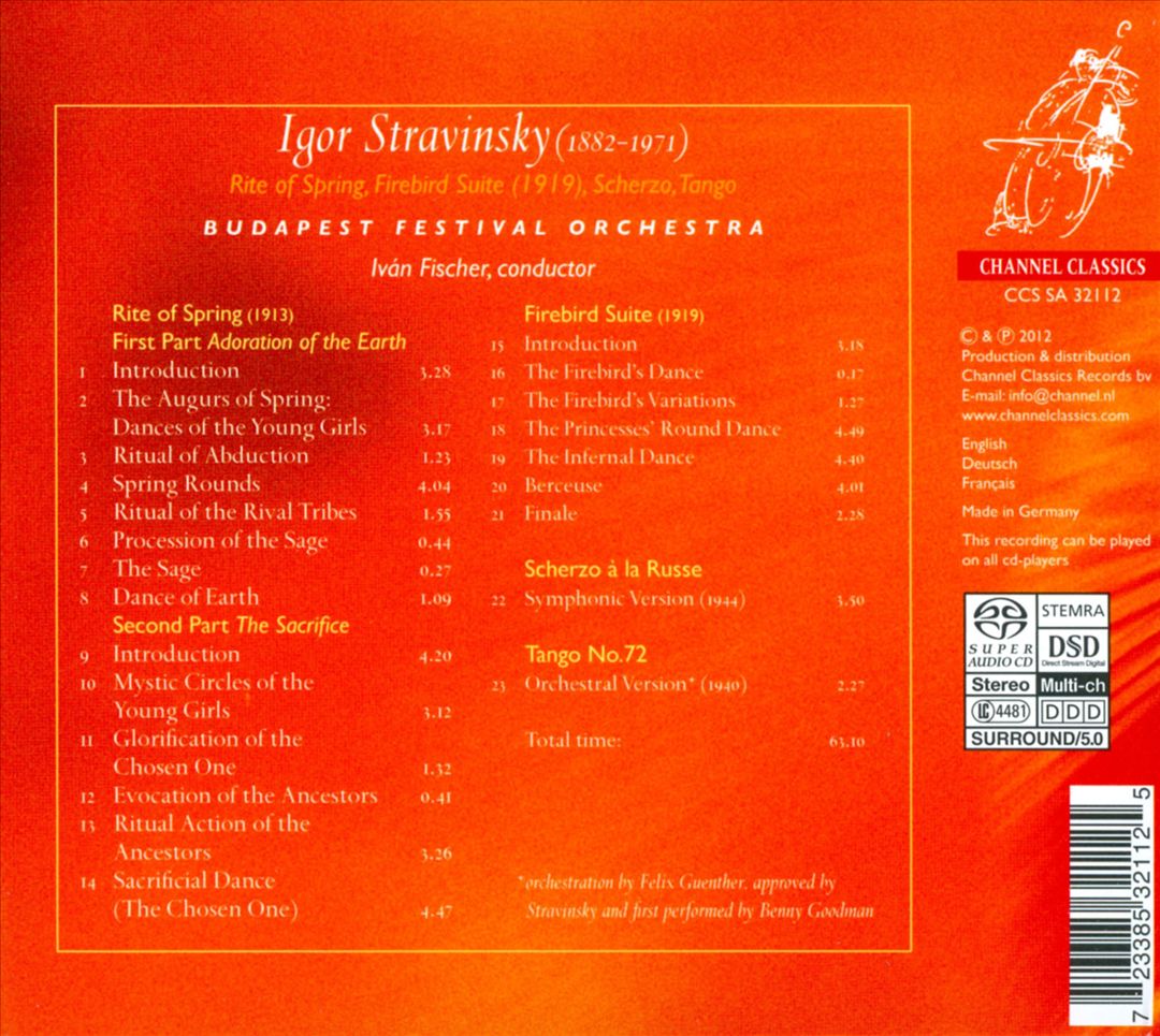 Stravinsky: Rite of Spring; Firebird Suite; Scherzo; Tango cover art