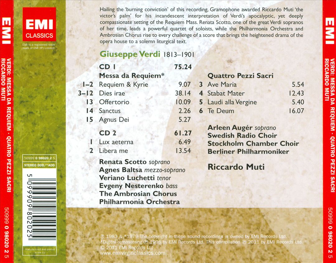 Verdi: Messa da Requiem; Quattro Pezzi Sacri cover art