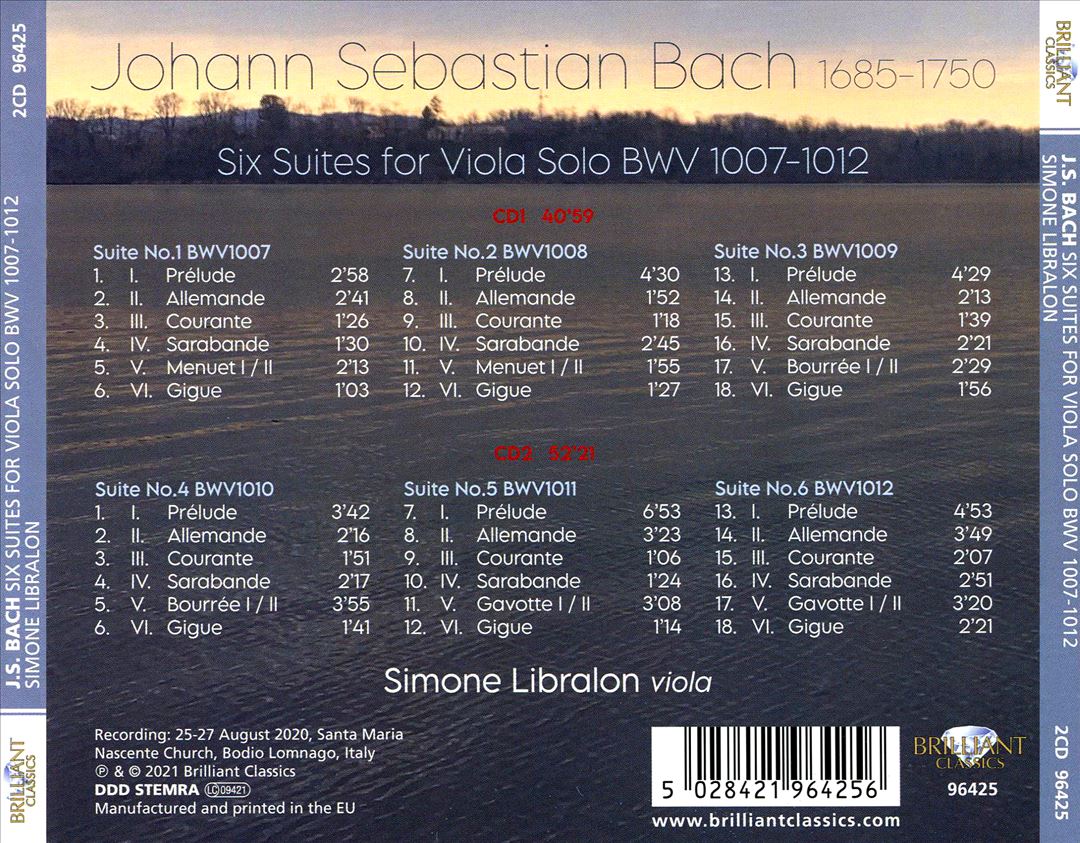 J.S. Bach: Six Suites for Viola Solo BWV 1007-1012 cover art