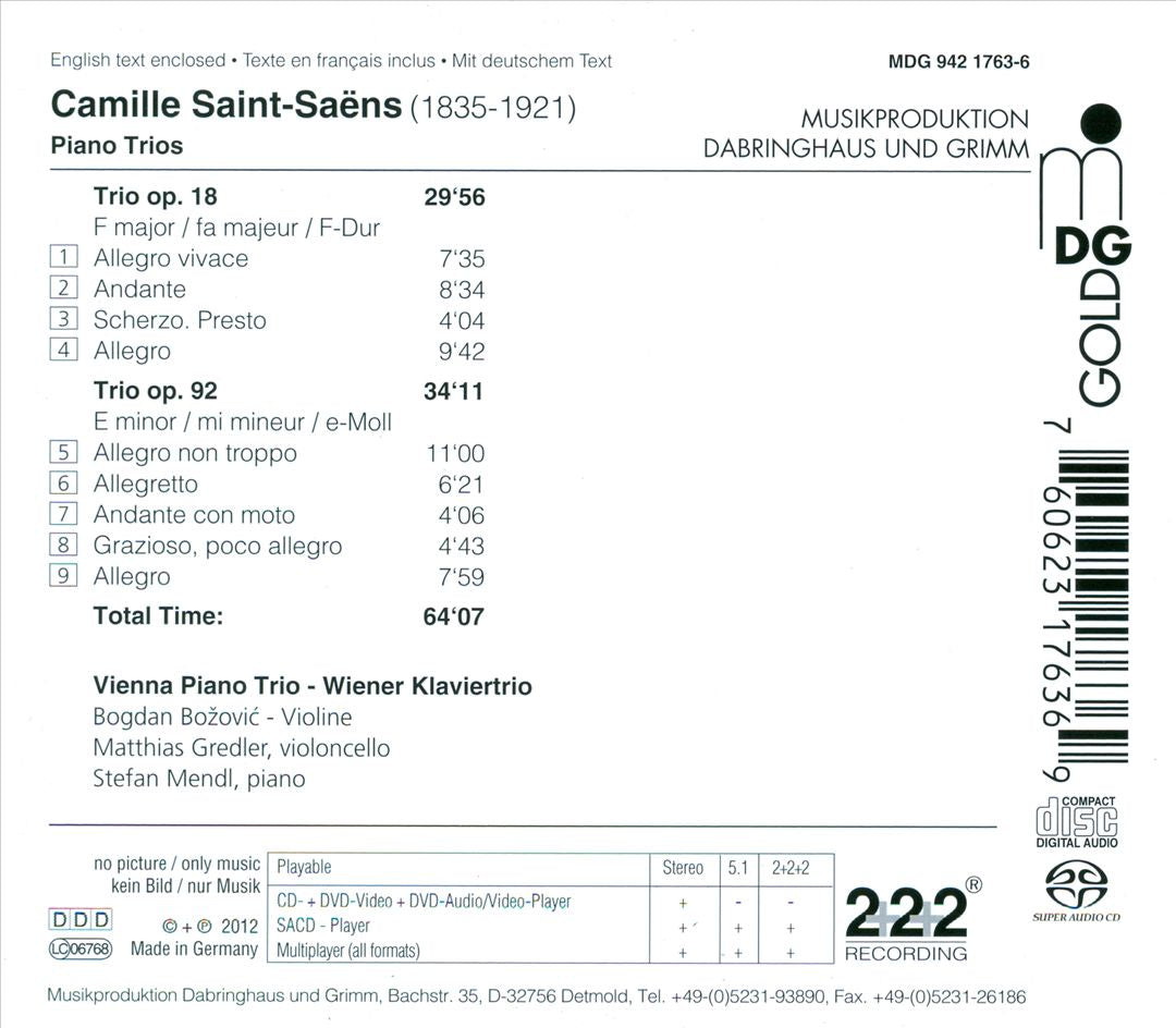 Saint-Saëns: Piano Trios, Opp. 18 & 92 cover art