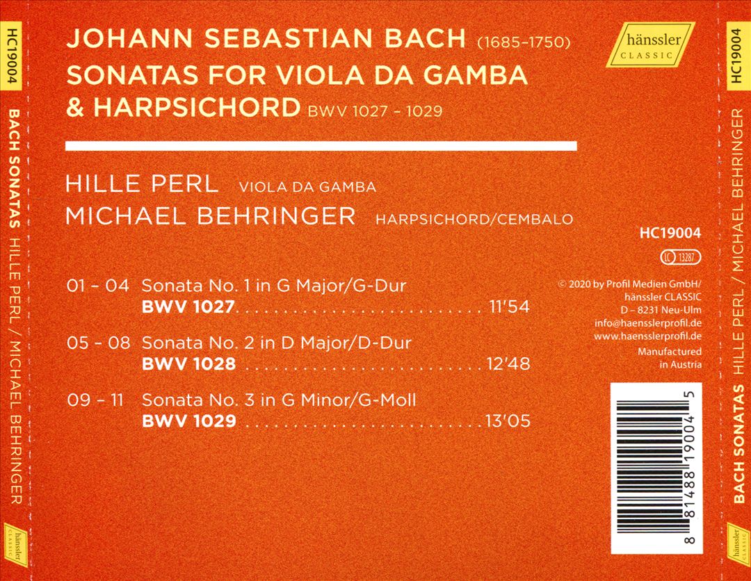 Bach: Sonatas for Viola da Gamba & Harpsichord, BWV 1027-1029 cover art