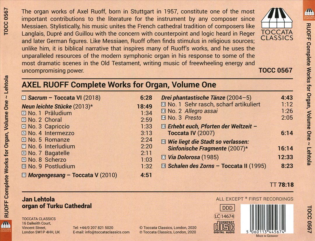 Axel Ruoff: Complete Works for Organ, Vol. 1 cover art