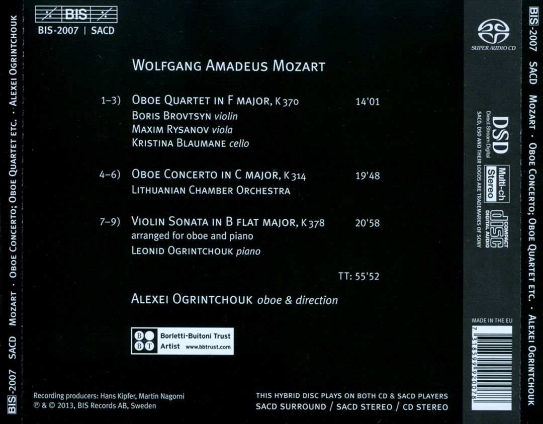 Mozart: Oboe Concerto; Quartet; Sonata cover art
