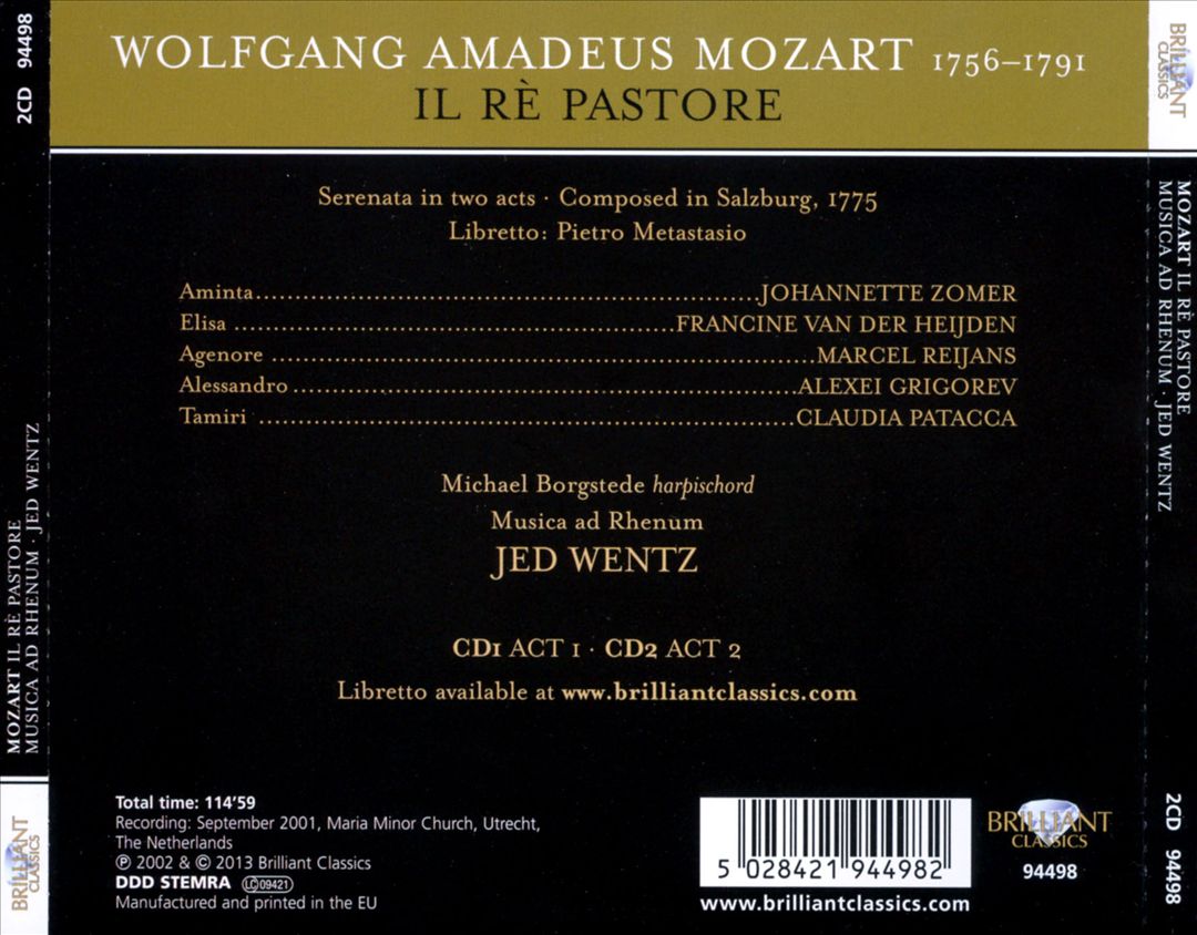Wolfgang Amadeus Mozart: Il ré pastore cover art