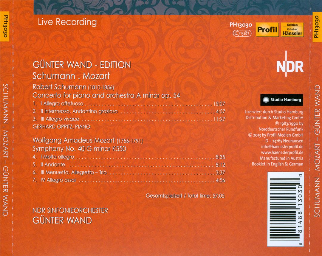 Günter Wand Edition: Schumann, Mozart cover art