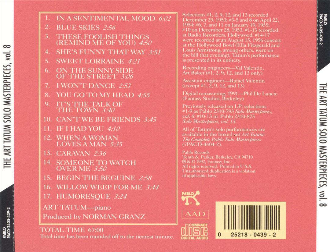 Art Tatum Solo Masterpieces, Vol. 8 cover art