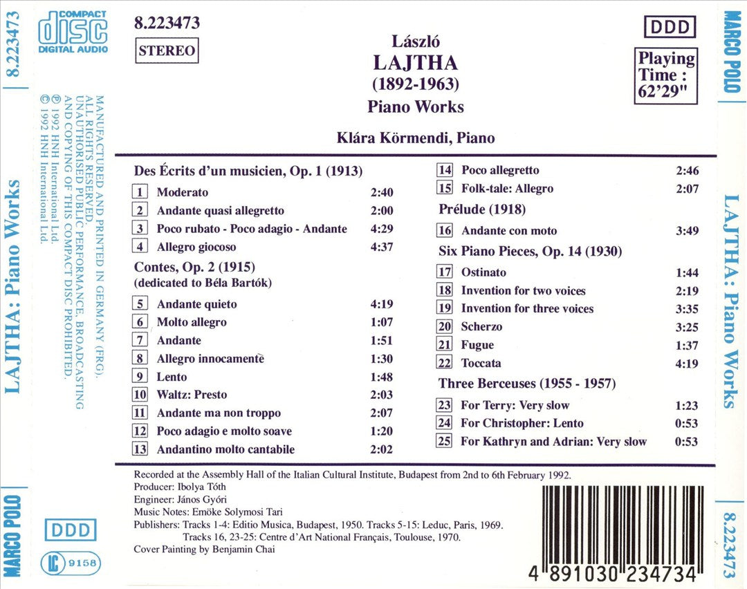 Lajtha: Piano Works cover art