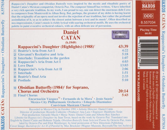Catán: Rappaccini's Daughter (Opera Highlights); Obsidian Butterfly cover art