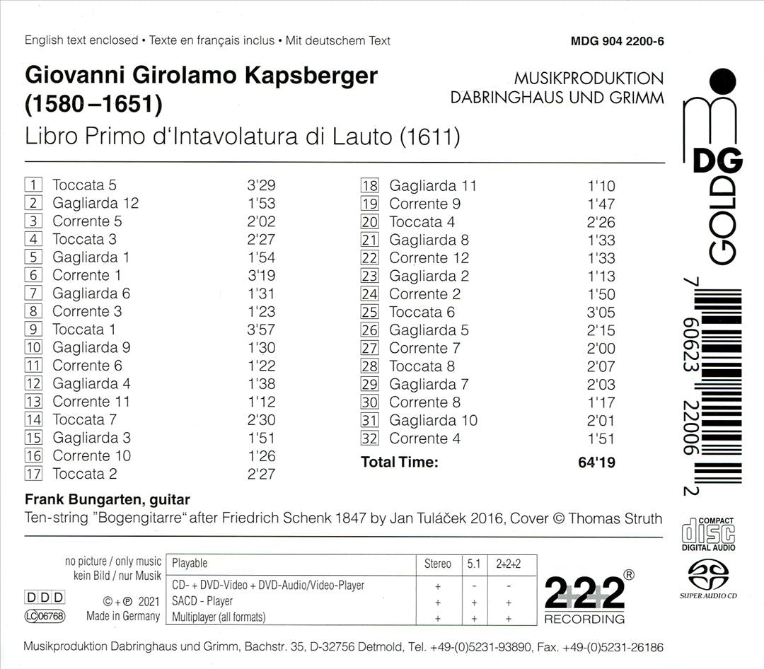 Girolamo Kapsberger: Libro Primo 1611 cover art