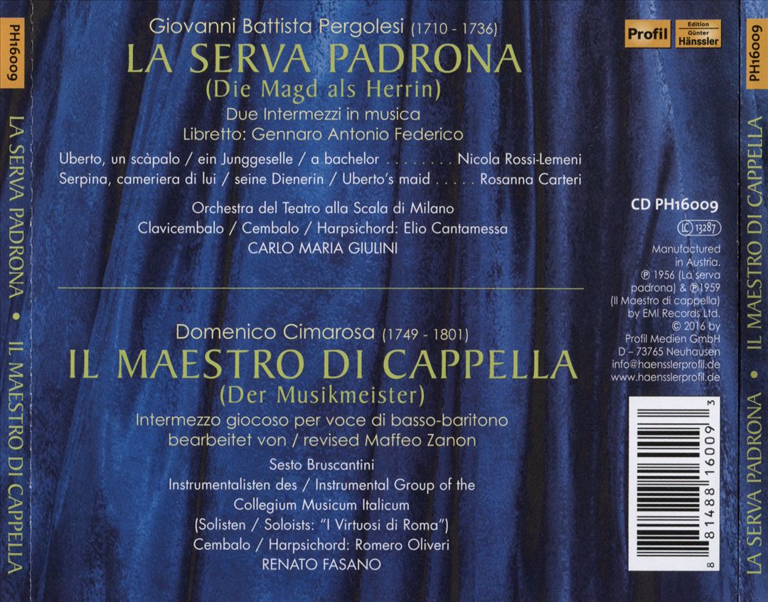 Giovanni Battista Pergolesi: La Serva Padrona; Domenico Cimarosa: Il Maestro di Cappella cover art