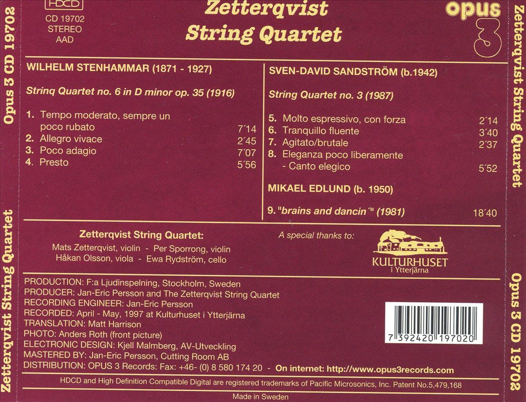 Zetterqvist String Quartet Plays Stenhammar, Sandström, Edlund cover art
