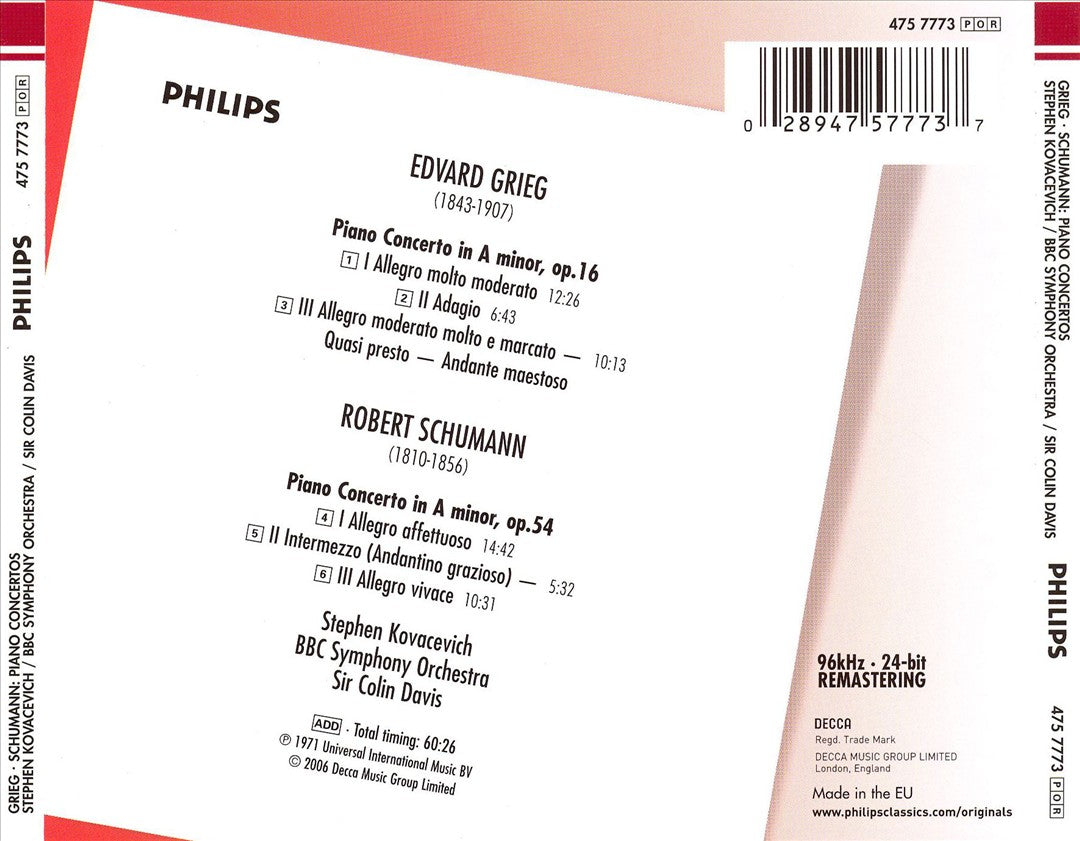 Grieg, Schumann: Piano Concertos cover art