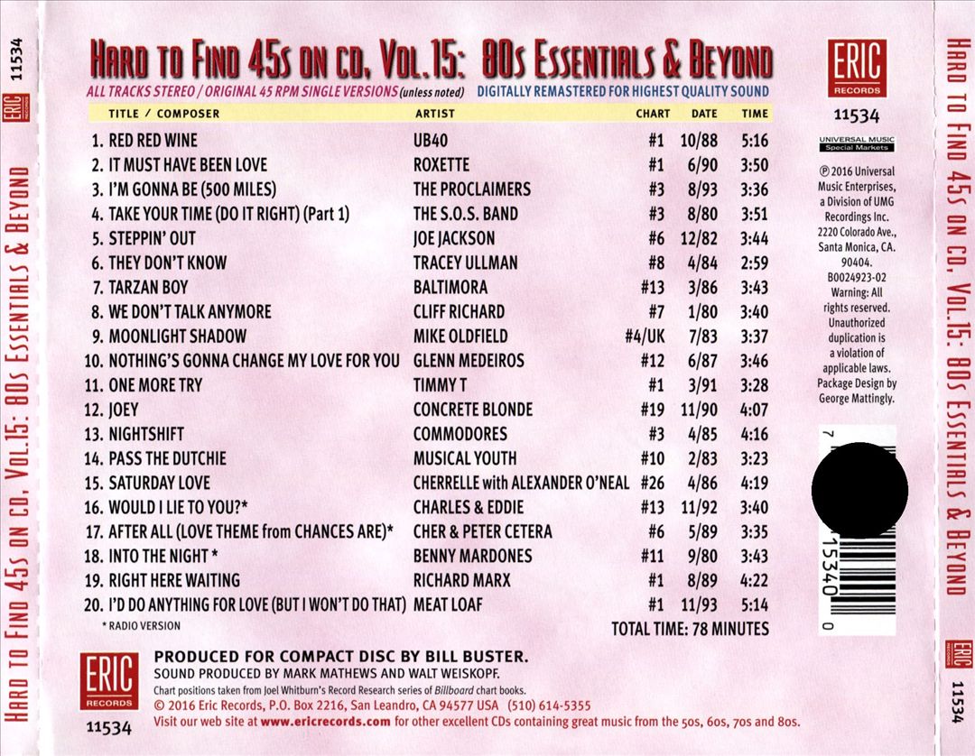 Hard to Find 45s on CD, Vol. 15: 80's Essentials cover art