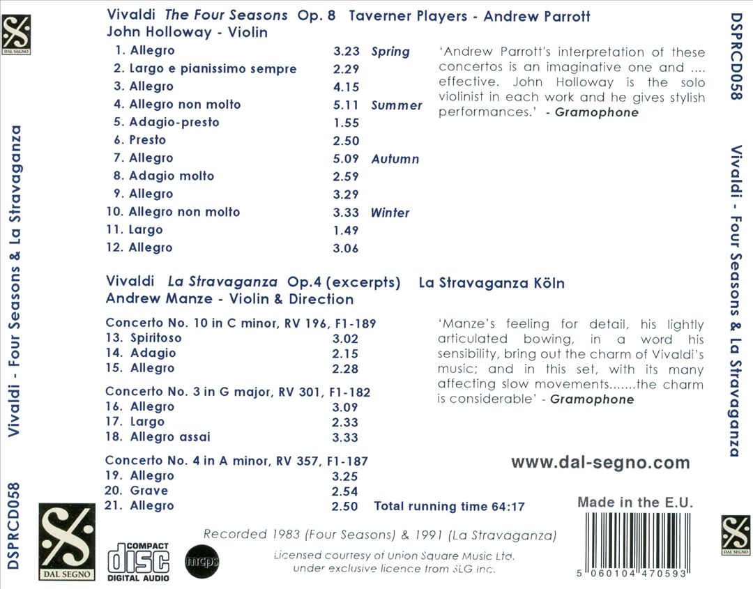Vivaldi: Four Seasons; La Stravaganza cover art