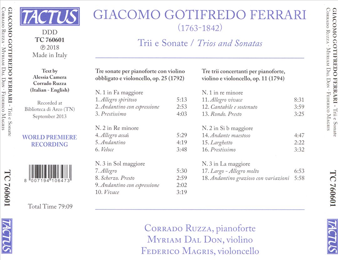 Giacomo Gotifredo Ferrari: Trii e Sonate cover art