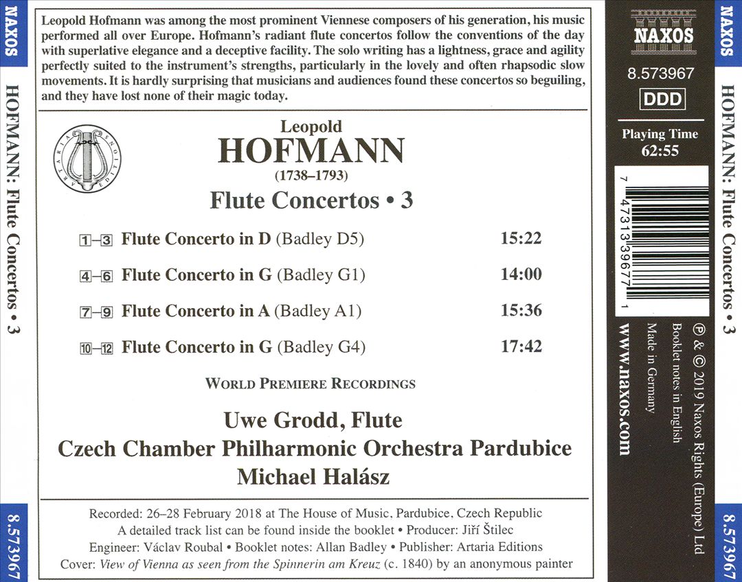 Leopold Hofmann: Flute Concertos, Vol. 3 cover art