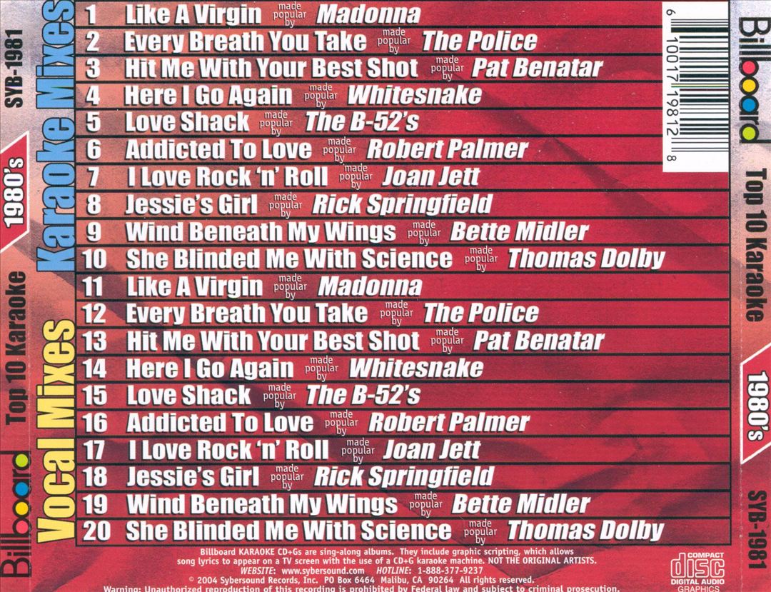 Billboard Top 10 Karaoke: 1980's cover art