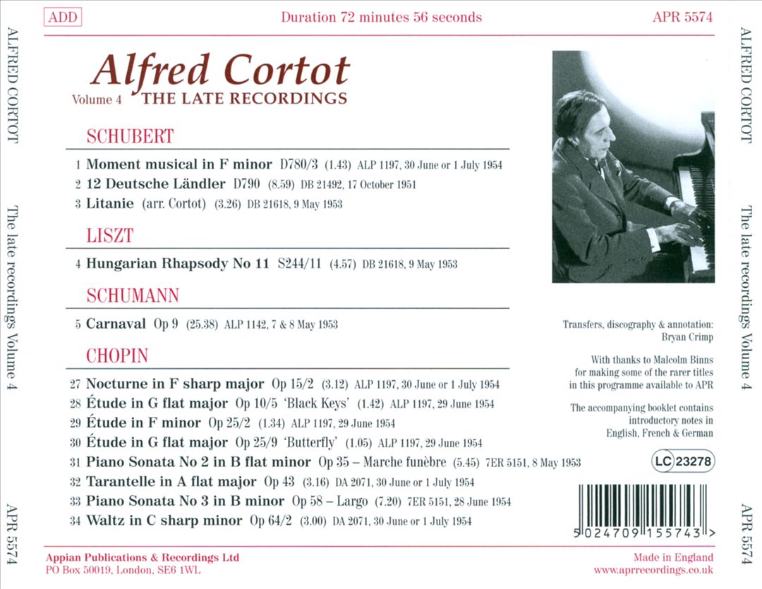 Alfred Cortot: The Late Recordings, Vol. 4 cover art