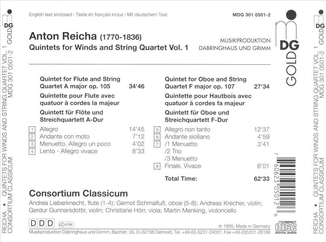 Anton Reicha: Quintets for Winds and String Quartet, Vol. 1 cover art