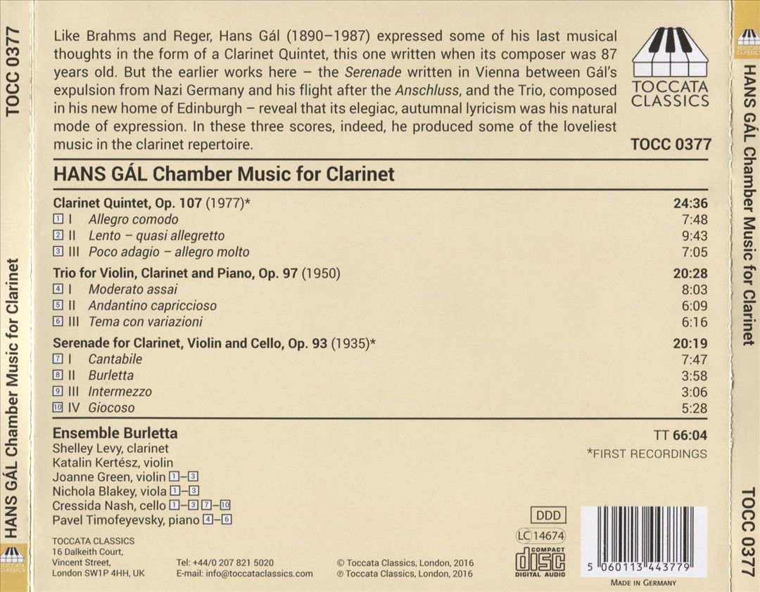 Hans Gál: Chamber Music for Clarinet cover art