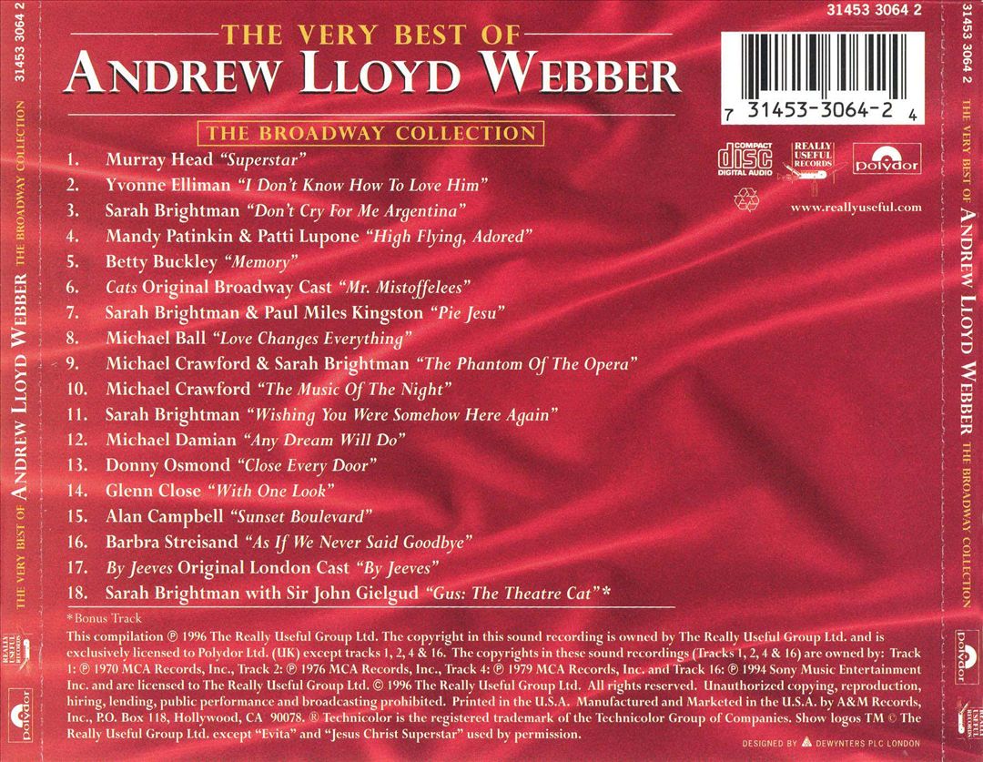 Very Best of Andrew Lloyd Webber: The Broadway Collection cover art