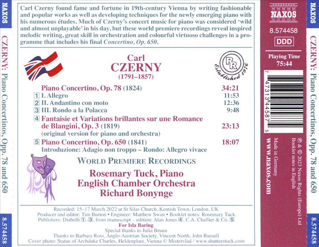 Carl Czerny: Piano Concertinos Opp. 78 and 650; Fantaisie et Variations brillantes cover art