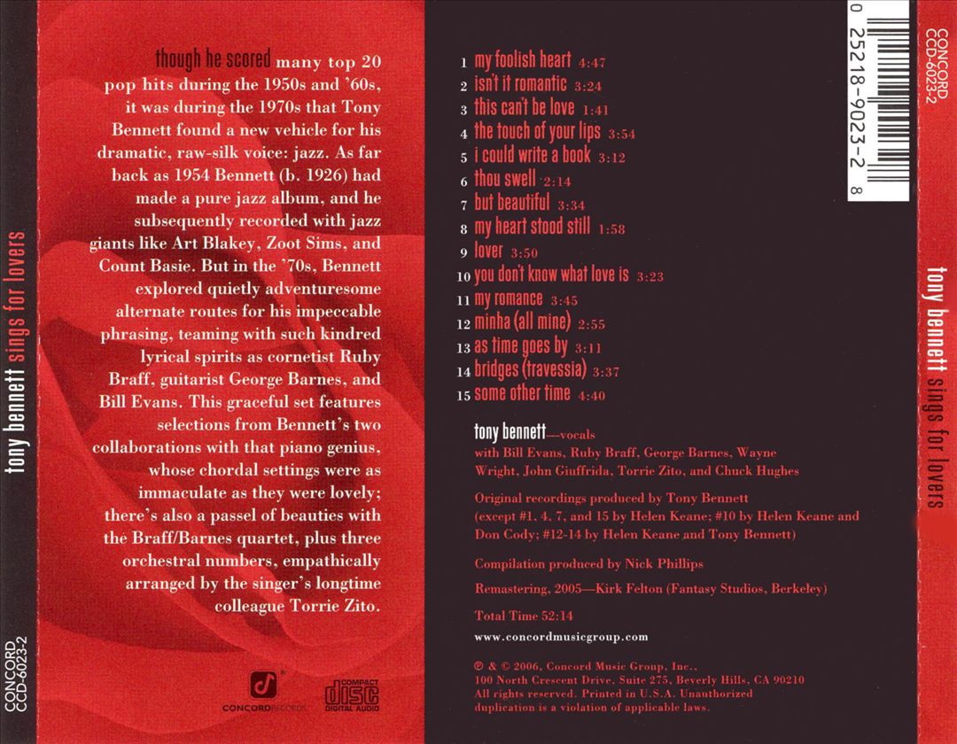 Tony Bennett Sings for Lovers cover art