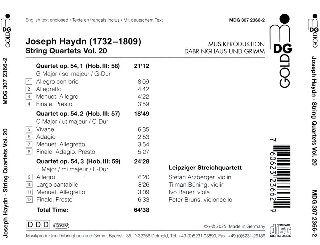 Haydn: String Quartets, Vol. 20 - Op. 54 No. 1, 2, 3 cover art