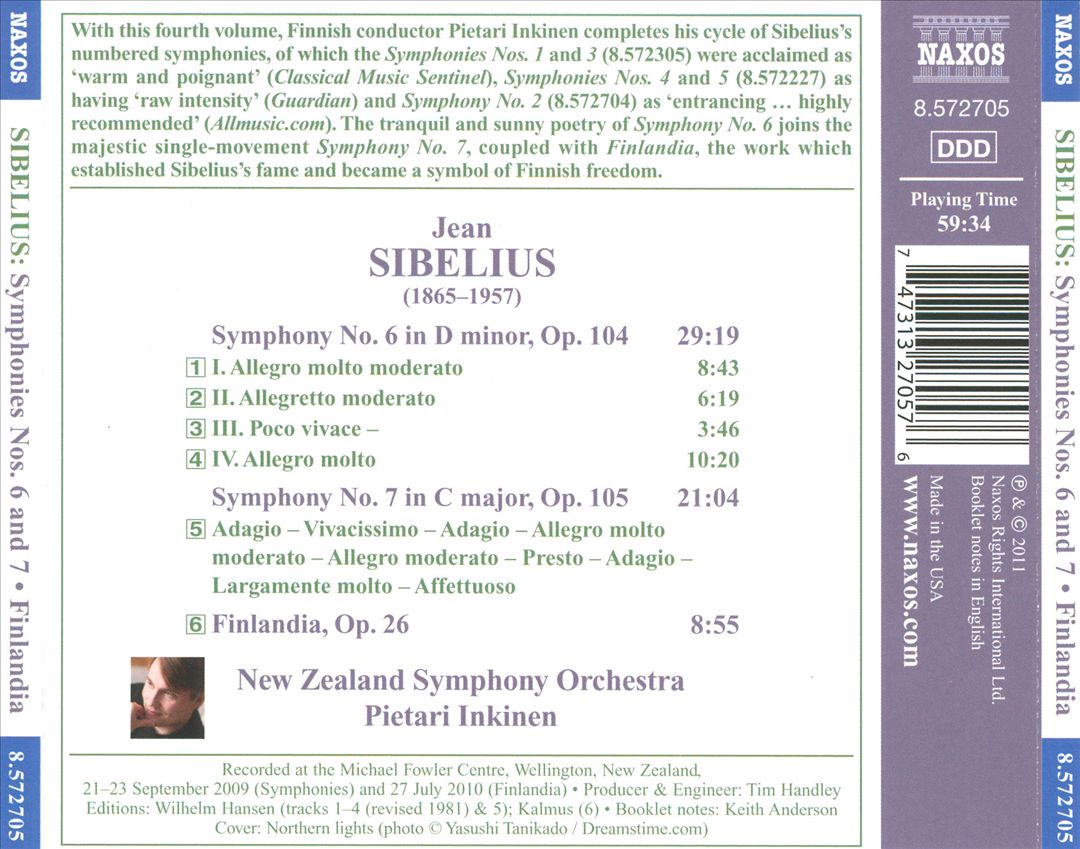Sibelius: Symphonies Nos. 6 & 7; Finlandia cover art