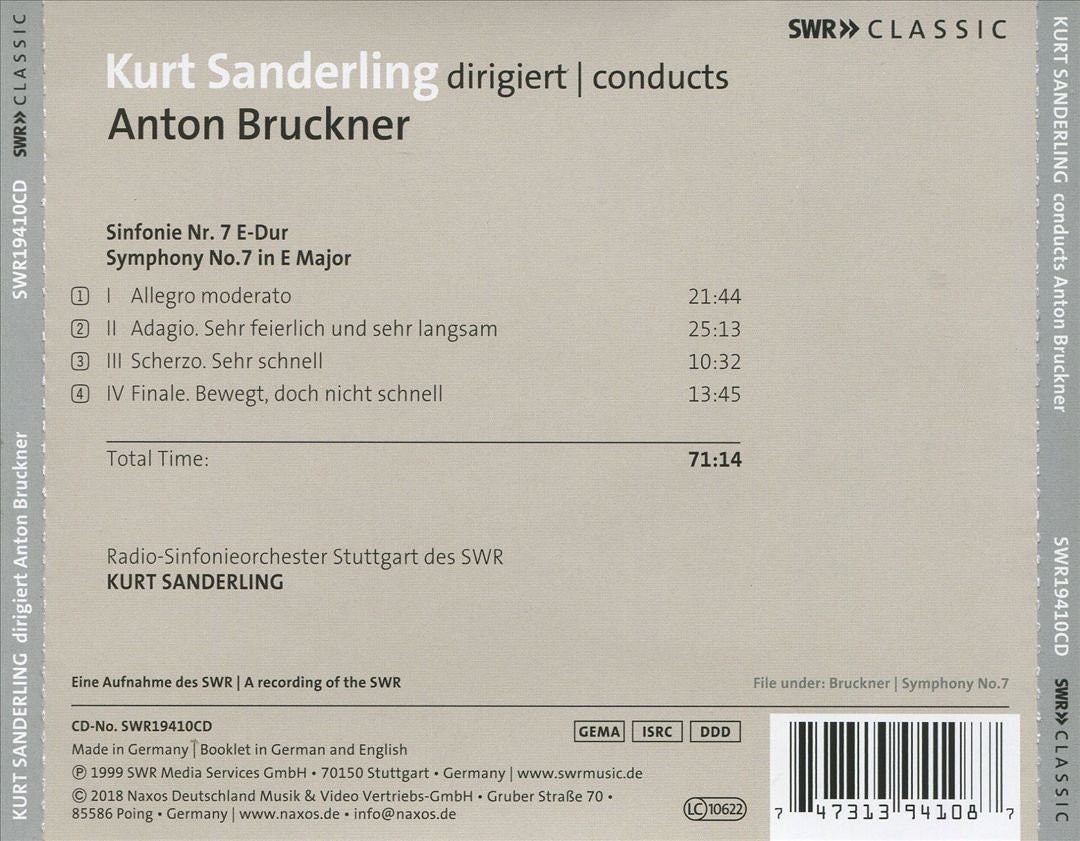 Kurt Sanderling conducts Bruckner: Sinfonie Nr. 7 cover art