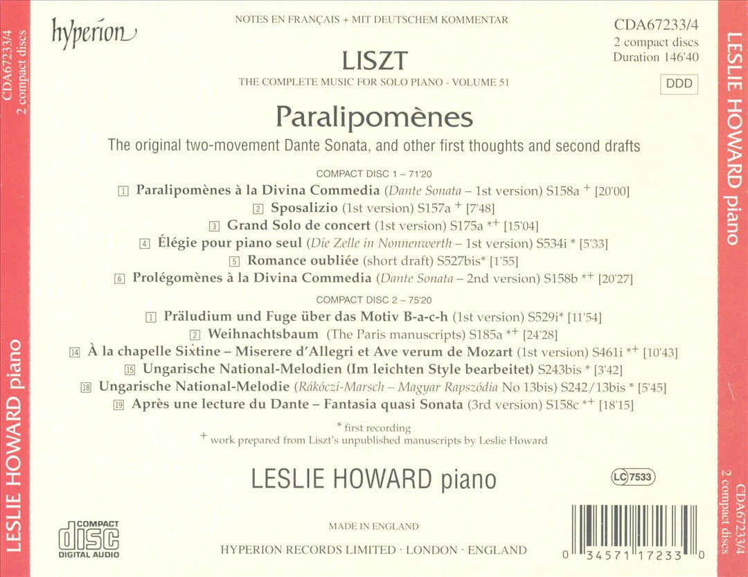 Liszt: Paralipomènes cover art