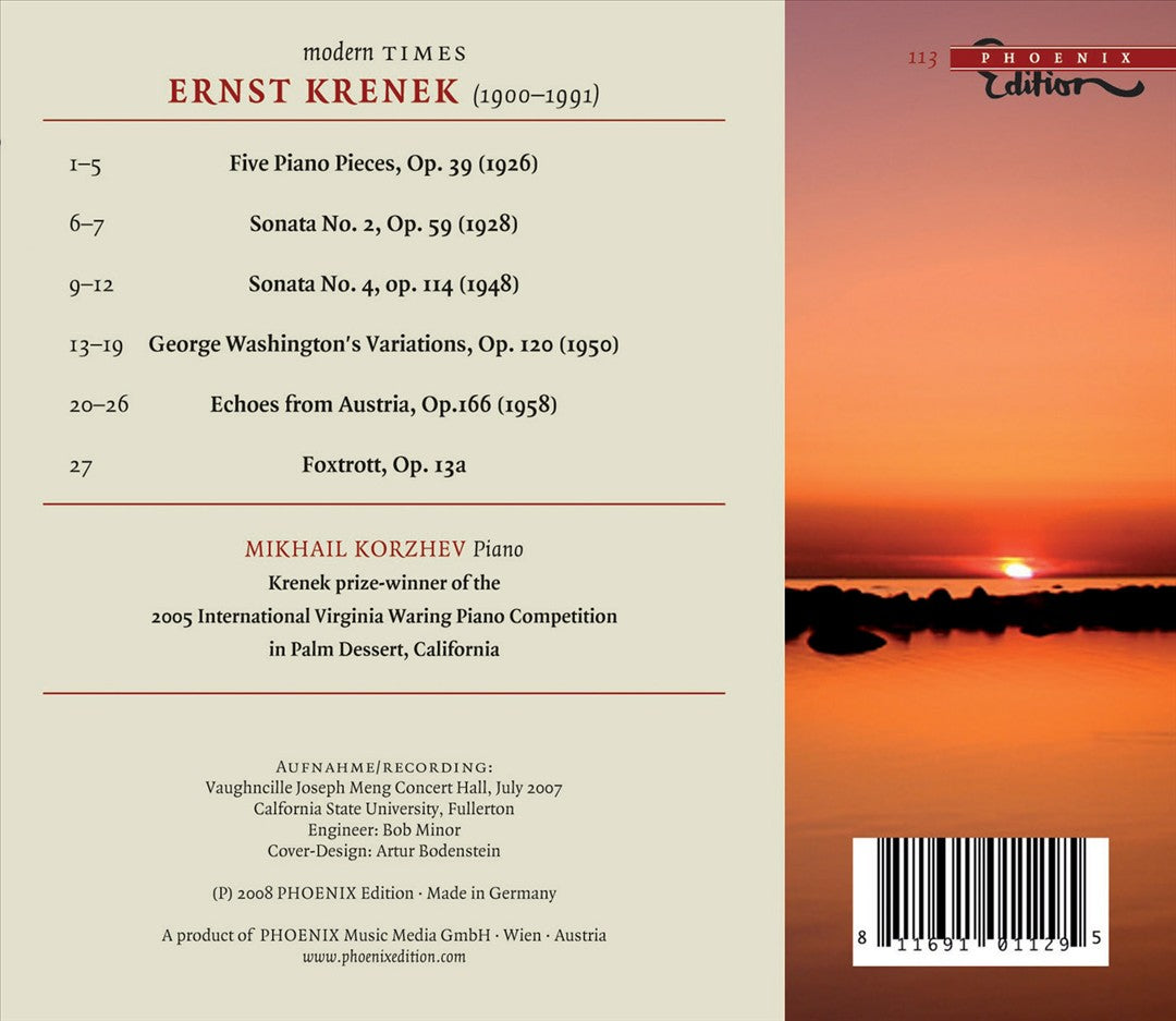 Ernst Krenek: Piano Sonatas Nos. 2 & 4; George Washington Variations; Echoes from Austria cover art