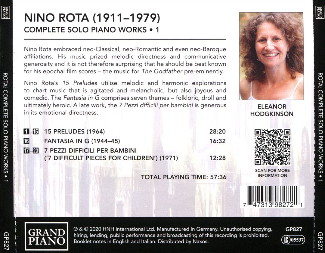 Nino Rota: Complete Solo Piano Works, Vol. 1 cover art