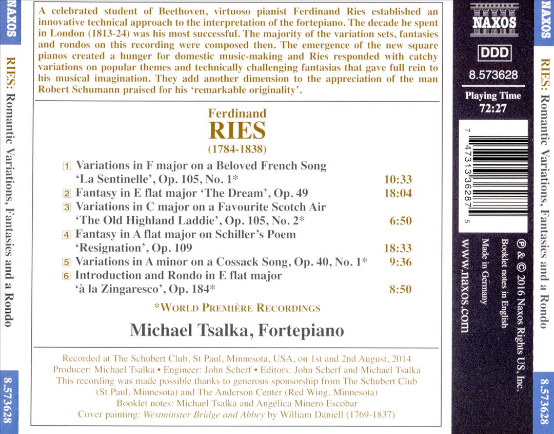 Ferdinand Ries: Romantic Variations, Fantasies and a Rondo cover art