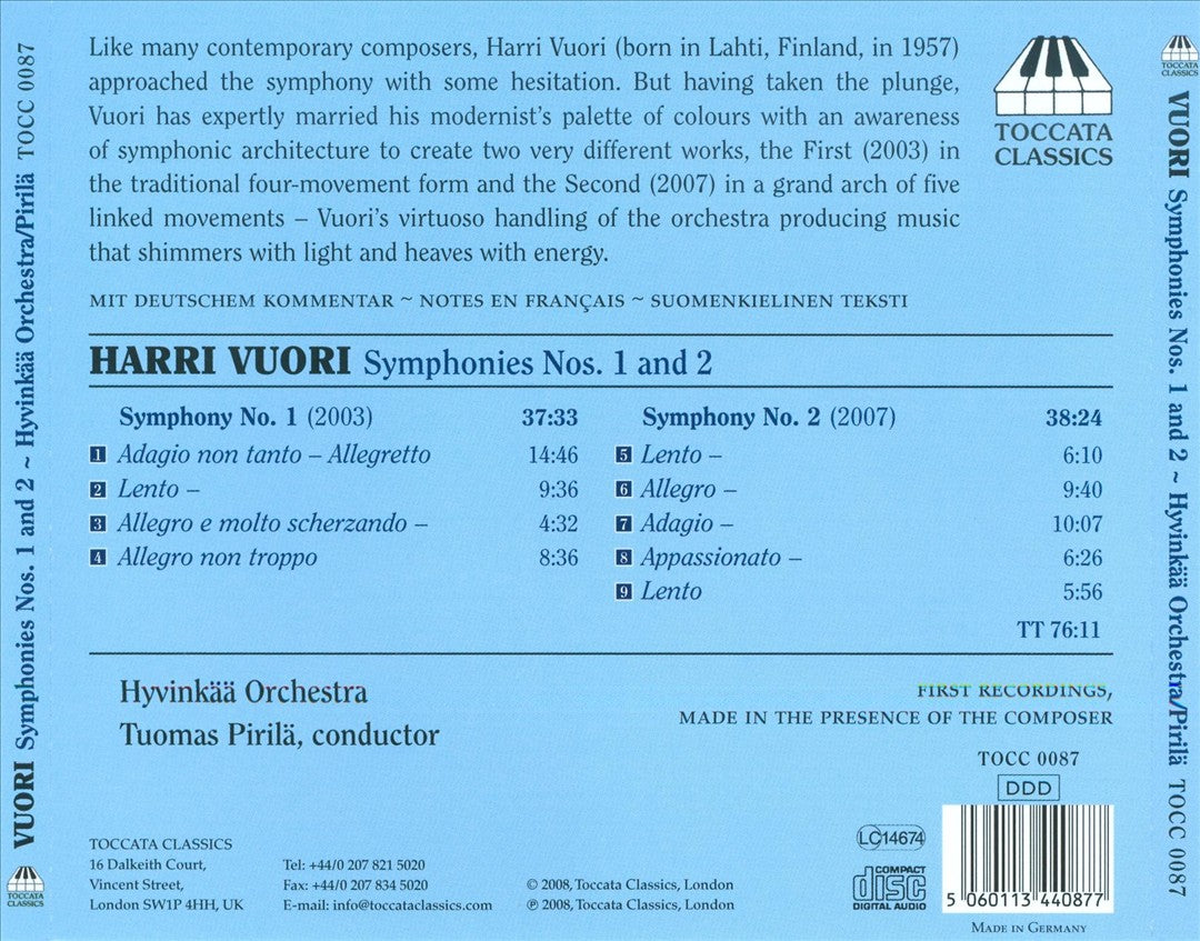Harri Vuori: Symphonies Nos. 1 & 2 cover art