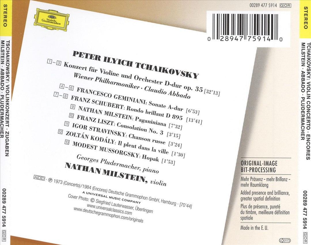 Tchaikovsky: Violin Concerto; Encores by Geminiani, Schubert, Liszt, Stravinsky, Mussorgsky cover art