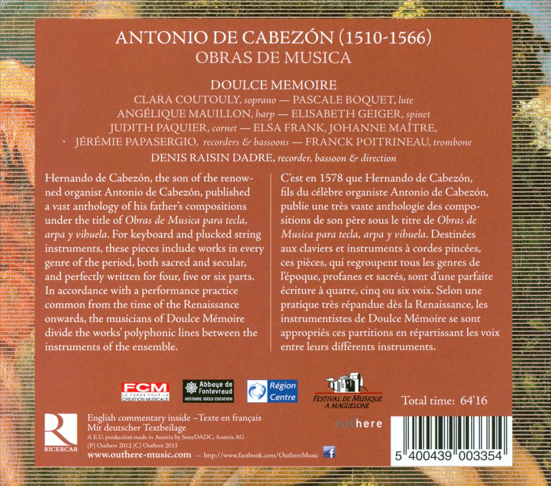 Antonio de Cabezón: Obras de Musica cover art