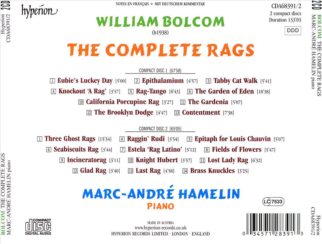 William Bolcom: The Complete Rags cover art