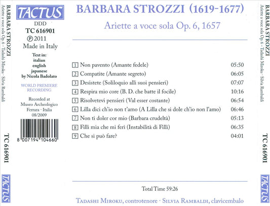 Barbara Strozzi: Ariette a voce sola Op. 6, 1657 cover art