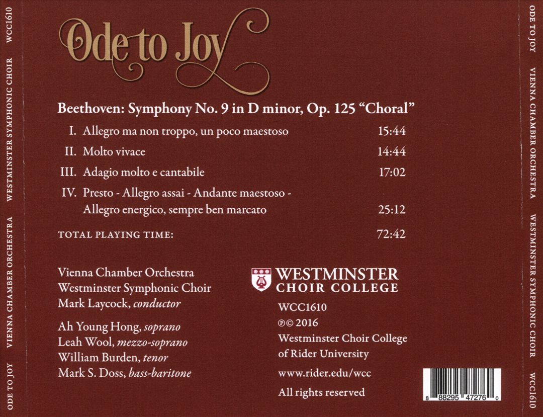 Ode to Joy: Beethoven - Symphony No. 9 in D minor, Op. 125 "Choral" cover art